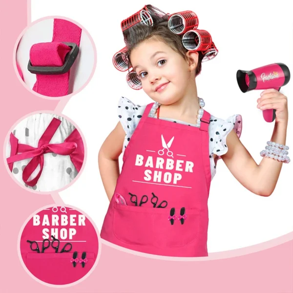 17pcs Girls Beauty Salon Set, Pretend Play Hair Cutting Kit, Hairdresser Toy With Hair Dryer, Scissors, Barber Apron And Stylin - Image 5