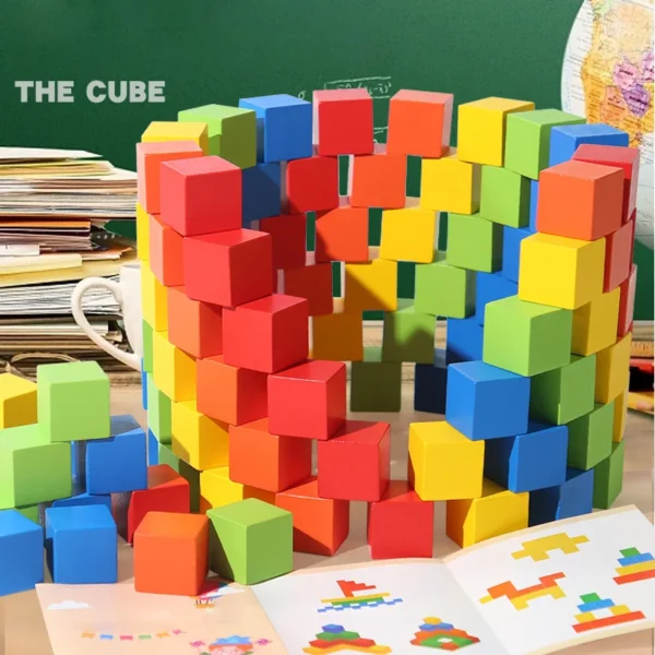 50Pcs/Set 2*2*2cm Colorful Wooden Cube Building Blocks Toy for Kids Educational Toys Squares Stack High Game Brick Gift for Kids