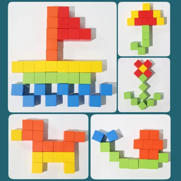 50Pcs/Set 2*2*2cm Colorful Wooden Cube Building Blocks Toy for Kids Educational Toys Squares Stack High Game Brick Gift for Kids - Image 5