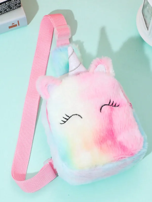1 Pc Girls Cute Cartoon Plush Unicorn Children'S Chest Bag Shoulder Crossbody Bag, Colorful Plush Storage Bag For Daily - Image 2
