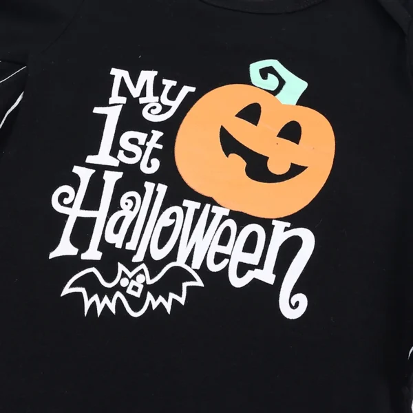 Halloween Baby Romper Girl Jumpsuit Pumpkin Head Skull Bones Infant Boy Costume Bat Long Sleeve Button Suit 2Pcs Clothes Set - Image 5