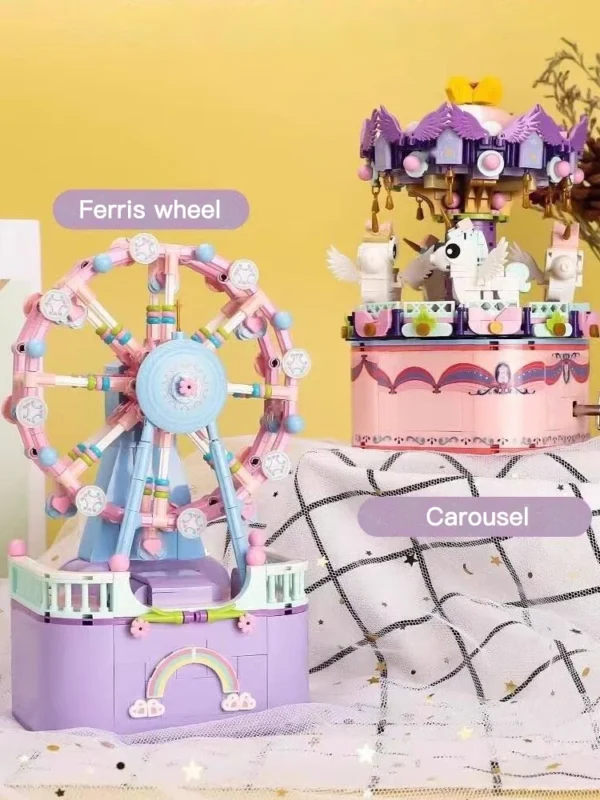 WLtoys 3001 874pcs Carousel Music Box Building Blocks Home Decoration Anime Creative Gift Toys For Kids Adults - Image 5
