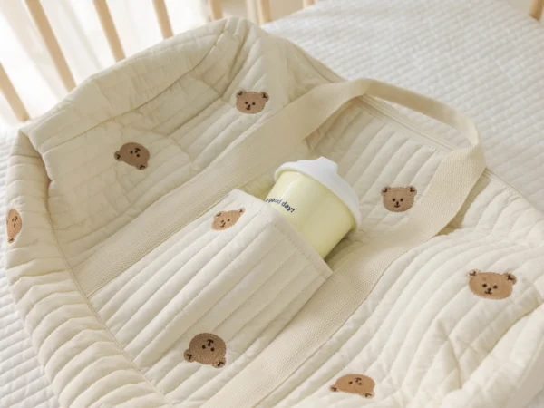 Little Bear Embroidered Handheld Shoulder Bag Cute Cartoon Large Capacity Mother Baby Parent Child Single Shoulder Bag Mommy Bag - Image 5