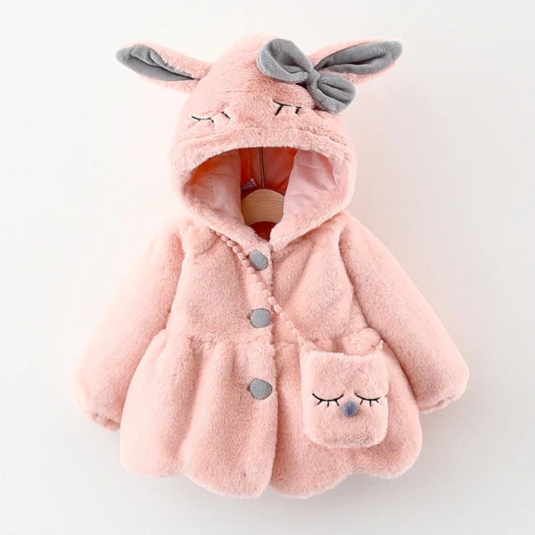 Baby Girl Clothes Cute Rabbit Ears Plush Baby Jacket Autumn Winter Warm Hooded Girls Coat Christmas Little Princess Outerwear - Image 2