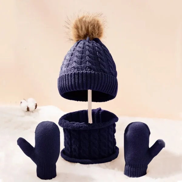 3pcs/set Kids Winter Hat Scarf Mittens Set Toddler Knitted Girls Children Neck Warmer Boys Warm Gloves 0-36 Months - Image 2