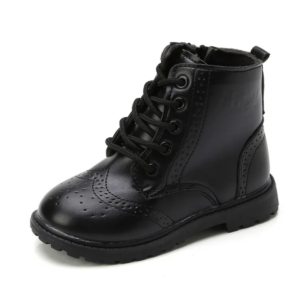 Boys Boots Girls Tide Boots Black Leather Classic Kids Ankle Boots Size 21-37 Cross-tied Zip Children's Tide Boots Soft Autumn - Image 2