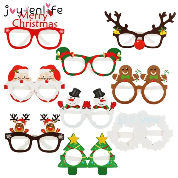 9pcs 2024 Christmas Glasses Santa Claus Snowman Snowflake Tree Elk Paper Glasses Party Photo Props Christmas Decoration For Home - Image 2