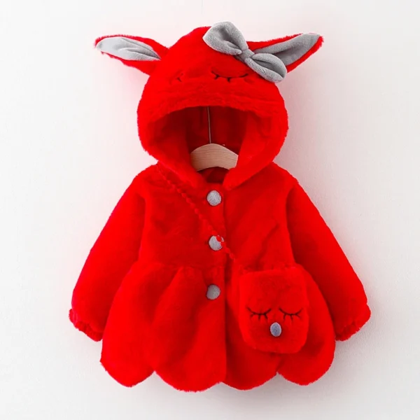 Baby Girl Clothes Cute Rabbit Ears Plush Baby Jacket Autumn Winter Warm Hooded Girls Coat Christmas Little Princess Outerwear - Image 3