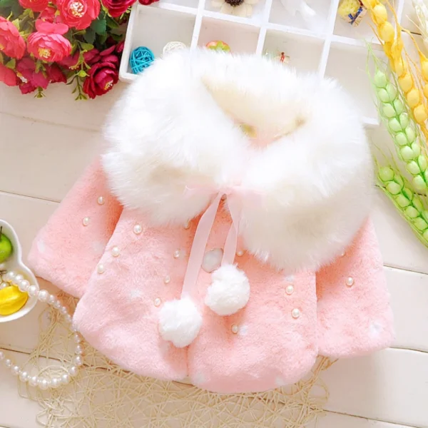 Baby girl clothes 0-3Y winter coat thick warm wool fur coat girl wool sweater coat pearl princess coat Kids Cute Coat Clothes - Image 2