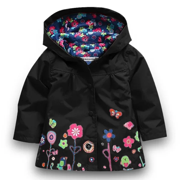 Girls Fashion Waterproof Children Clothes Autumn Casual Baby Boys Windcoat Long Sleeve Jacket Flower Print Kids Hoodie Outwear - Image 2