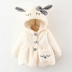 Baby Girl Clothes Cute Rabbit Ears Plush Baby Jacket Autumn Winter Warm Hooded Girls Coat Christmas Little Princess Outerwear
