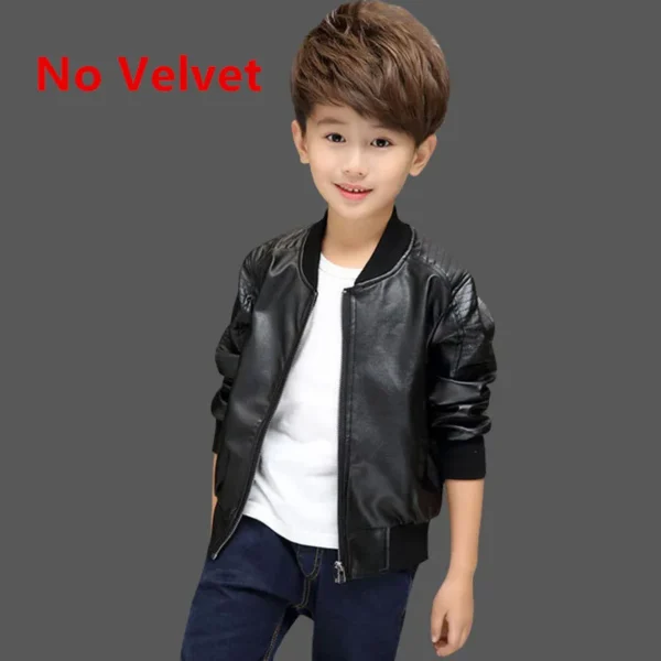 Boys Coats Autumn Winter Fashion Children's Plus Velvet / No Velvet Two styles Warming Cotton PU Leather Jacket For 1-11Y Kids - Image 4