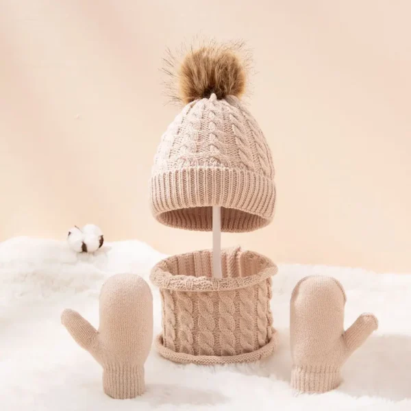 3pcs/set Kids Winter Hat Scarf Mittens Set Toddler Knitted Girls Children Neck Warmer Boys Warm Gloves 0-36 Months - Image 4