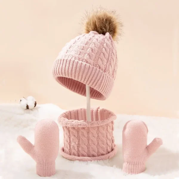 3pcs/set Kids Winter Hat Scarf Mittens Set Toddler Knitted Girls Children Neck Warmer Boys Warm Gloves 0-36 Months - Image 3