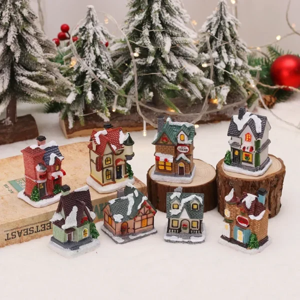Christmas Decoration 2024 New Year Night Light LED Luminous Snow House Sculpture Home Resin Crafts Xmas Gift for Kids - Image 3