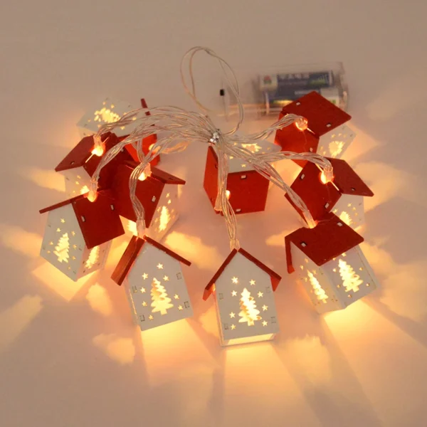 Christmas Wooden House LED String Light Xmas Tree Hanging Ornament 2024 Christmas Decoration For Home Kids New Year Gift Navidad - Image 3