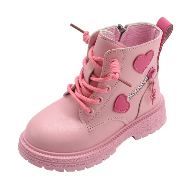 Girls Boots Kids Fashion Rubber Boots Cool Girl Autumn and Winter Cotton Soft Sole Pink with Love Side Zip Princess Round-toe PU - Image 5