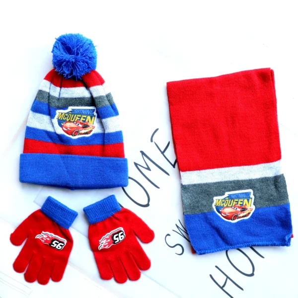 3-8Years New Autumn Winter Children Cars Lightning Mcqueen Cartoon Scarf Hat Glove Three-piece Warm Boy Girl Child Christmas Hat - Image 2
