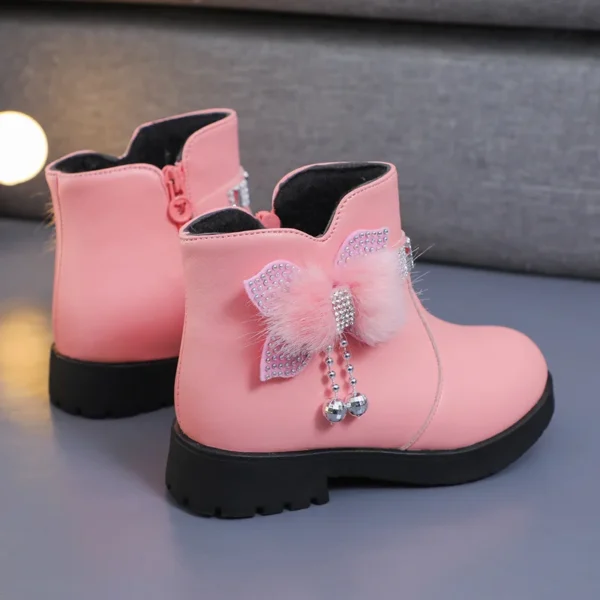 Girls Children Princess Shoes with Butterfly Knot Soft Sole High Top Studded Boots Kids Casual PU Leather Boots Pure Color Shoes - Image 3
