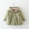 Spring and Autumn Girls Long sleeved Solid Color Hooded Windproof Coat Top Children's Wear Jacket Mid length Korean Edition - Image 3
