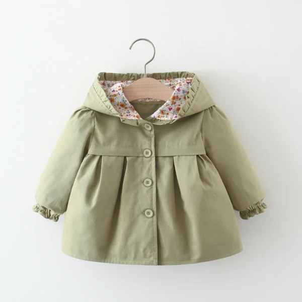 Spring and Autumn Girls Long sleeved Solid Color Hooded Windproof Coat Top Children's Wear Jacket Mid length Korean Edition - Image 3
