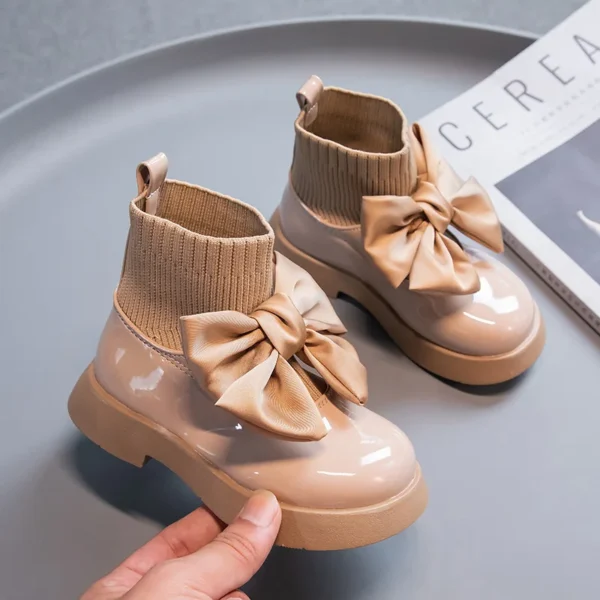 Girls Black Non-slip Kids Fashion Bow Elegant 2022 Glossy UK Uniform Child School Shoes Simple Casual 2022 Sock Boots Breathable - Image 2