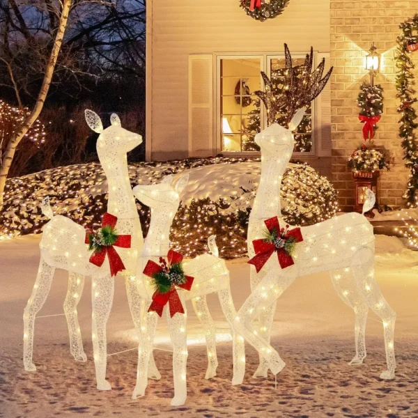 3 Pieces Lighted Christmas Reindeer Family, Xmas Lighted Deer Decoration with LED Lights,for Yard Patio Lawn Garden Party - Image 2