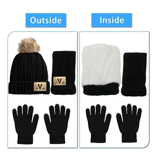 Autumn and winter children's hats, scarves and gloves three-piece baby thick hat and neck knitted hats for boys and girls - Image 6