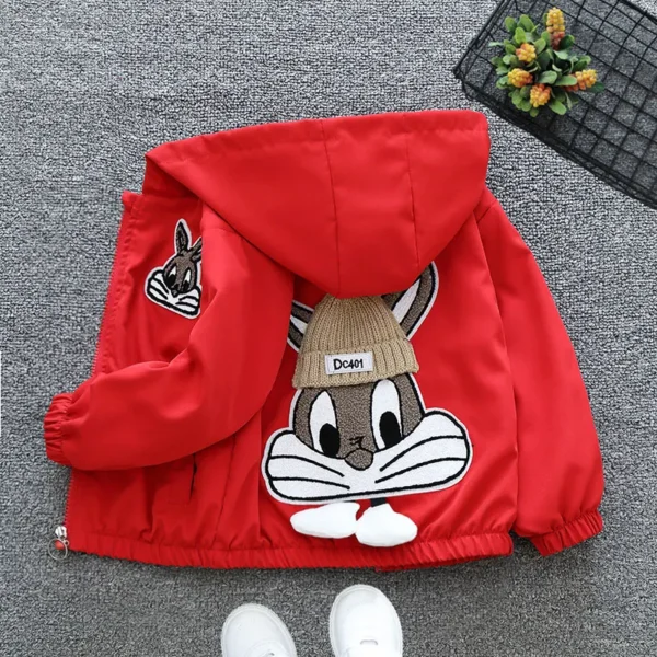 2024 Spring and Autumn Girls and Children's Cute Rabbit Letter Long sleeved Hooded Zipper Coat Children's Clothing 1-8Y - Image 4