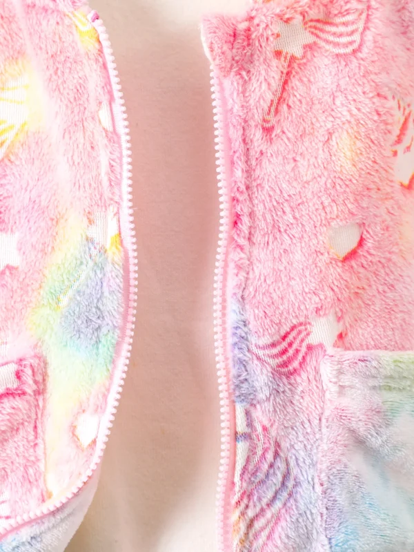 Girls' autumn and winter cute unicorn pattern glow-in-the-dark plush splicing intercolored ribbed fashion simple plush coat - Image 5