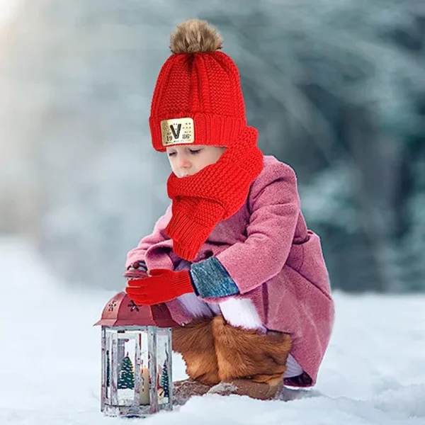 Autumn and winter children's hats, scarves and gloves three-piece baby thick hat and neck knitted hats for boys and girls - Image 3