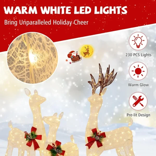 3 Pieces Lighted Christmas Reindeer Family, Xmas Lighted Deer Decoration with LED Lights,for Yard Patio Lawn Garden Party - Image 4