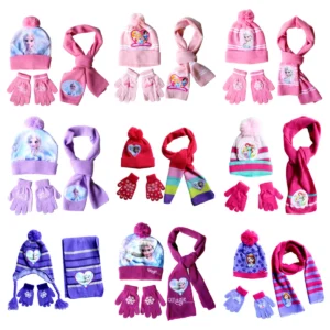 New Autumn Winter Children Hat Elsa Classics Disney Princess Cartoon Cap Scarf Hat Glove Warm knitted hat Girl Christmas Hat