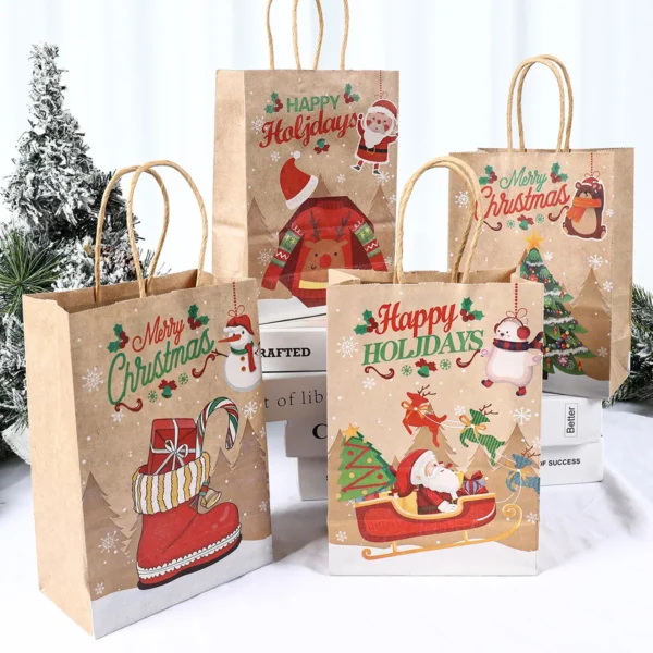 Christmas Kraft Paper Gift Bags Xmas Candy Cookies Gift Tote Bag Christmas Decoration 2024 for Home Navidad Noel New Year 2025 - Image 2