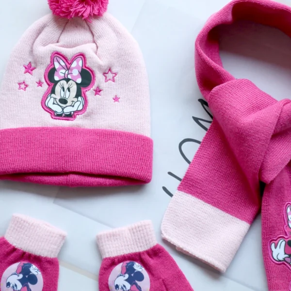 Disney New Autumn and Winter Cute Children Minnie Cartoon Scarf Hat Glove three-piece Warm Boy Girl Child Christmas hat Gift - Image 2