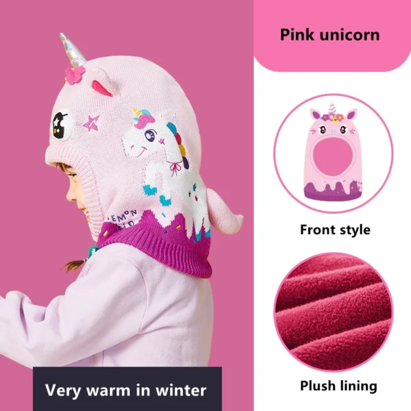 Kids Hat Scarf Gloves Set 3D Dinosaur Unicorn Modeling Baby Girl Boy Winter Windproof Hat For Kids Warm Knitted Beanie Cap - Image 3