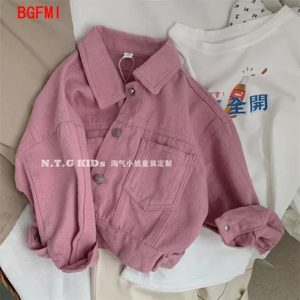2-10Y Boys Girls Denim Cotton Jackets Pink Laple Tops Spring Autumn 2024 New Fashion Sweet Cute Coat Jacket Baby Girl Clothes - Image 4