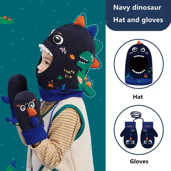 Kids Hat Scarf Gloves Set 3D Dinosaur Unicorn Modeling Baby Girl Boy Winter Windproof Hat For Kids Warm Knitted Beanie Cap - Image 6
