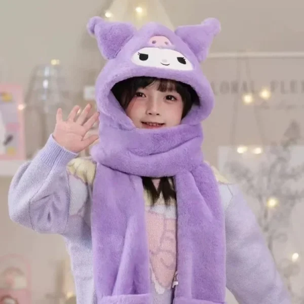 Children's Hat Scarf Integrated Winter Warm Boy and Girl Plush Cartoon Ear Protection Hat Gloves 2024 New Model - Image 2