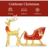 Lighted Christmas 4ft Reindeer & Sleigh Outdoor Yard Decoration Set w/ 205 LED Lights, Stakes, Zip Ties - Gold - Image 3