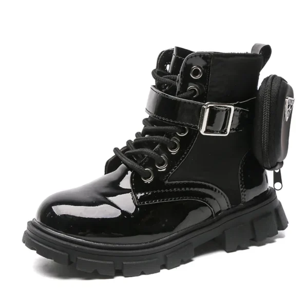 Kids Boots Fashion Patent Leather Girl Shoes British Style Ankle Boots Warm Plush Snow Boot Waterproof Non-slip Children's Shoes - Image 6