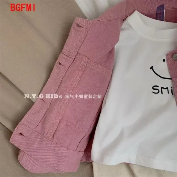 2-10Y Boys Girls Denim Cotton Jackets Pink Laple Tops Spring Autumn 2024 New Fashion Sweet Cute Coat Jacket Baby Girl Clothes - Image 5