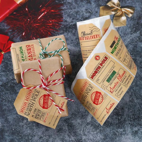 Christmas Gift Box Stickers Merry Christmas Decor For Home 2024 Navidad Kerst Xmas Decor Noel Kerst Happy New Year Gift 2025