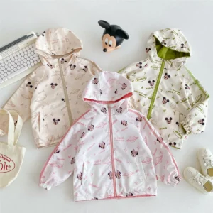 Two-sidesd Mickey Pattern Children Jacket 2024 New Fashion Cartoon Cute Loose Boys Girls Hooded Coats Kids Clothes Top Outerwear