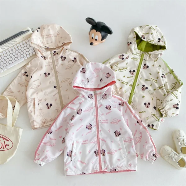 Two-sidesd Mickey Pattern Children Jacket 2024 New Fashion Cartoon Cute Loose Boys Girls Hooded Coats Kids Clothes Top Outerwear