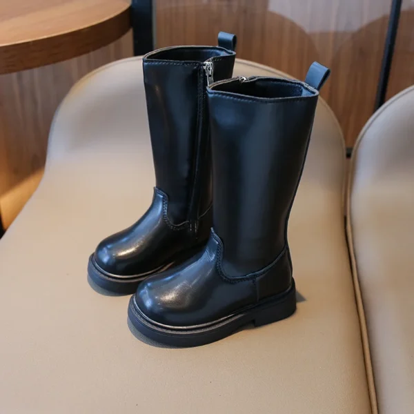 Winter Sexy Black Catwalk Casual Round Toe Fashion Children's Square Heel Kids Comfortable Increased ZIP Warm Ins Long Boots - Image 2