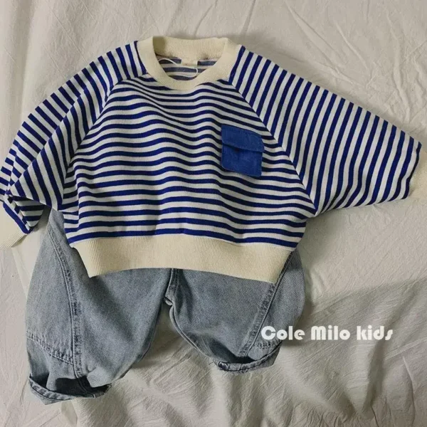 Spring Autumn Stripe Long Sleeves Sweatshirt Kids Boys' Loose Bat Sleeves Tops Girls' Baby Boy Clothes - Image 4