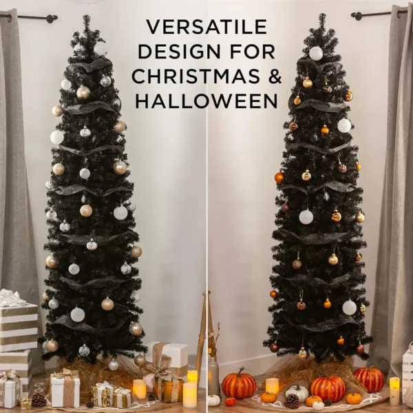 Best Choice Products 7.5ft Black Artificial Holiday Christmas Pencil Tree for Home, Office, Party Decoration w/ 972 Tips, Metal - Image 2