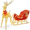 Lighted Christmas 4ft Reindeer & Sleigh Outdoor Yard Decoration Set w/ 205 LED Lights, Stakes, Zip Ties - Gold - Image 2