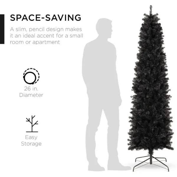 Best Choice Products 7.5ft Black Artificial Holiday Christmas Pencil Tree for Home, Office, Party Decoration w/ 972 Tips, Metal - Image 3